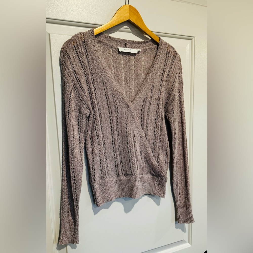 ASTR Lavender Wrap Front Pointelle Sweater